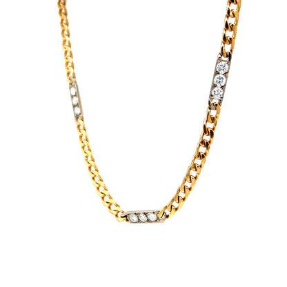 Diamond Station Curb Link Chain Necklace in 14k Yellow Gold