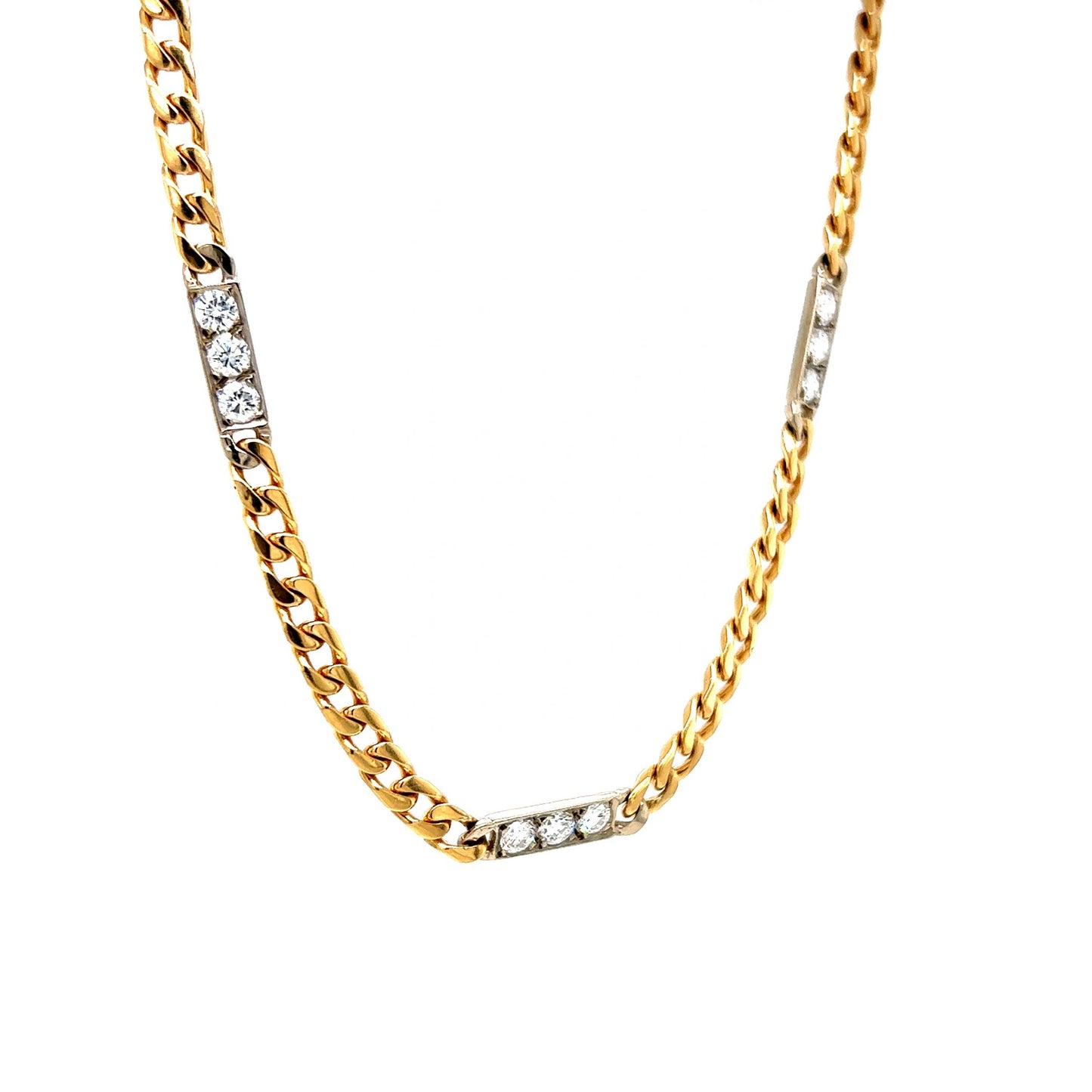 Diamond Station Curb Link Chain Necklace in 14k Yellow Gold