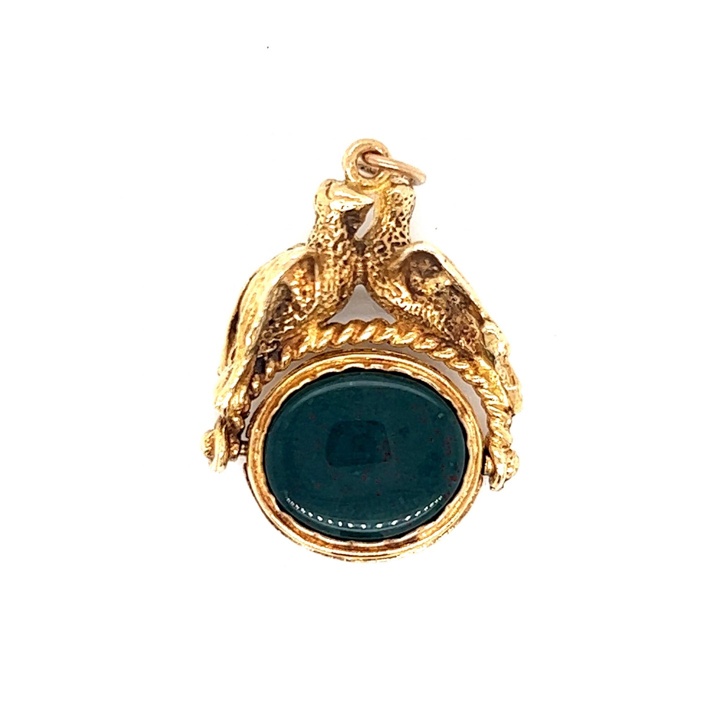 Victorian Tiger's Eye & Bloodstone Pendant in 14k Yellow Gold