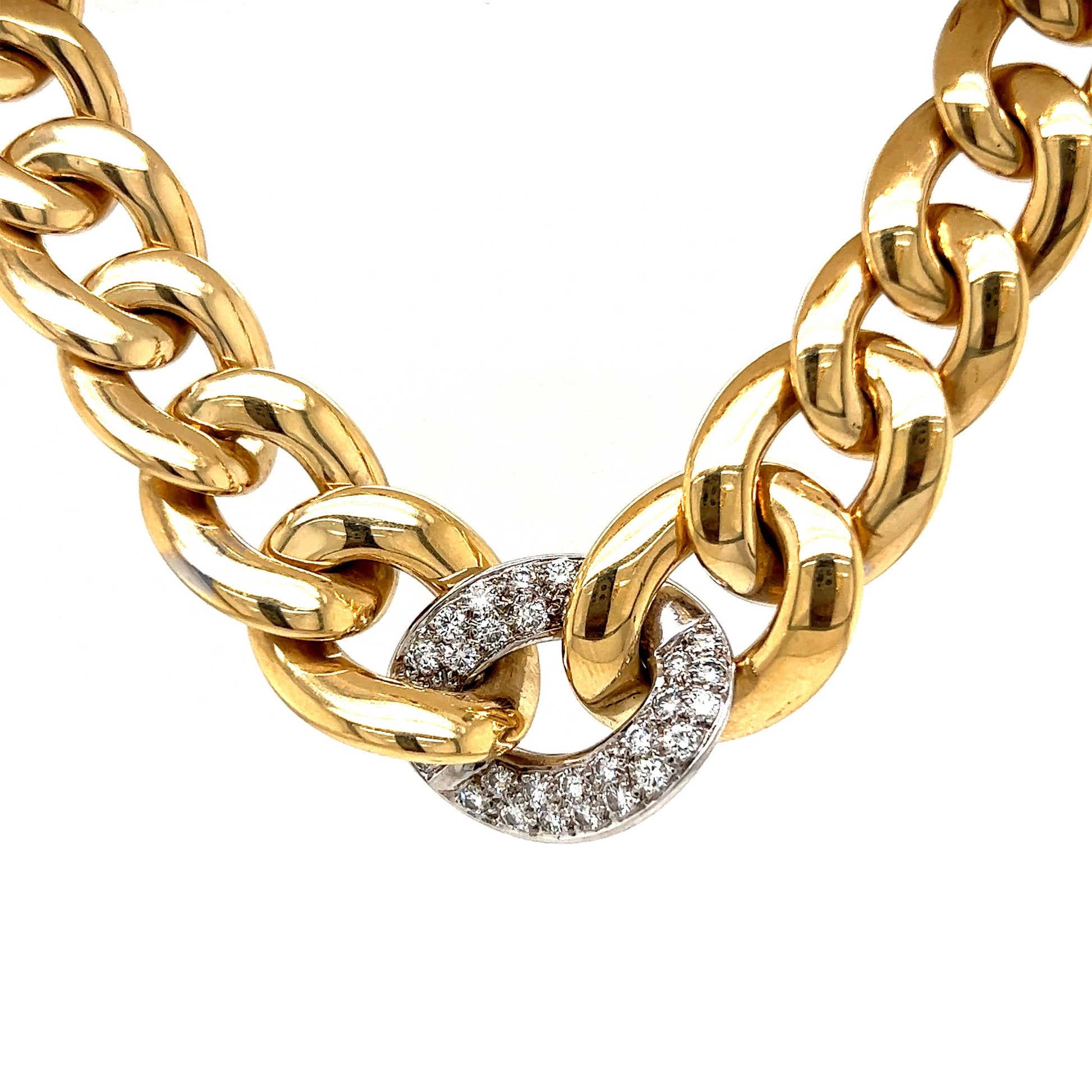 Pave Diamond Curb Link Chain Necklace in 14k Yellow Gold