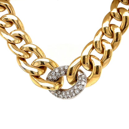 14k Yellow Gold Vermeil 14x6mm Link Necklace Pave Diamond 