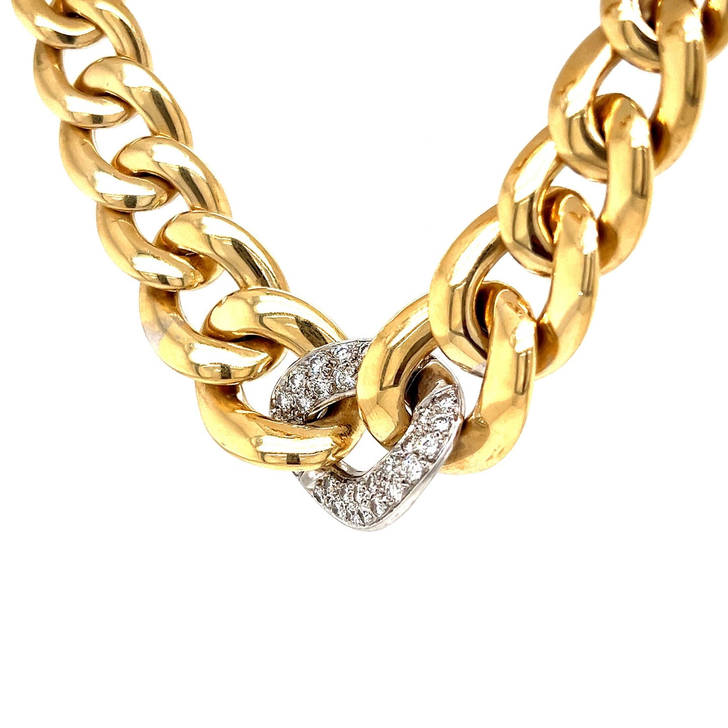 Pave Diamond Curb Link Chain Necklace in 14k Yellow Gold