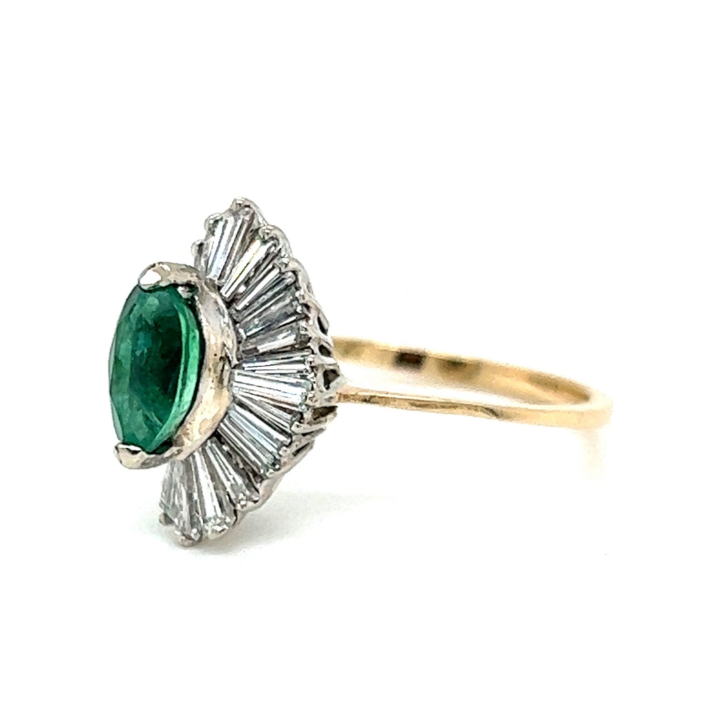 Marquise Emerald Ballerina Halo Engagement Ring in White & Yellow Gold