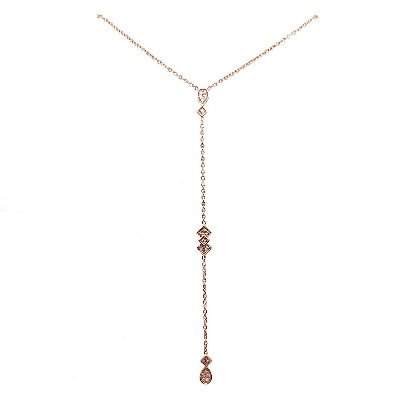 Diamond Station Lariat Necklace in 14k Rose Gold