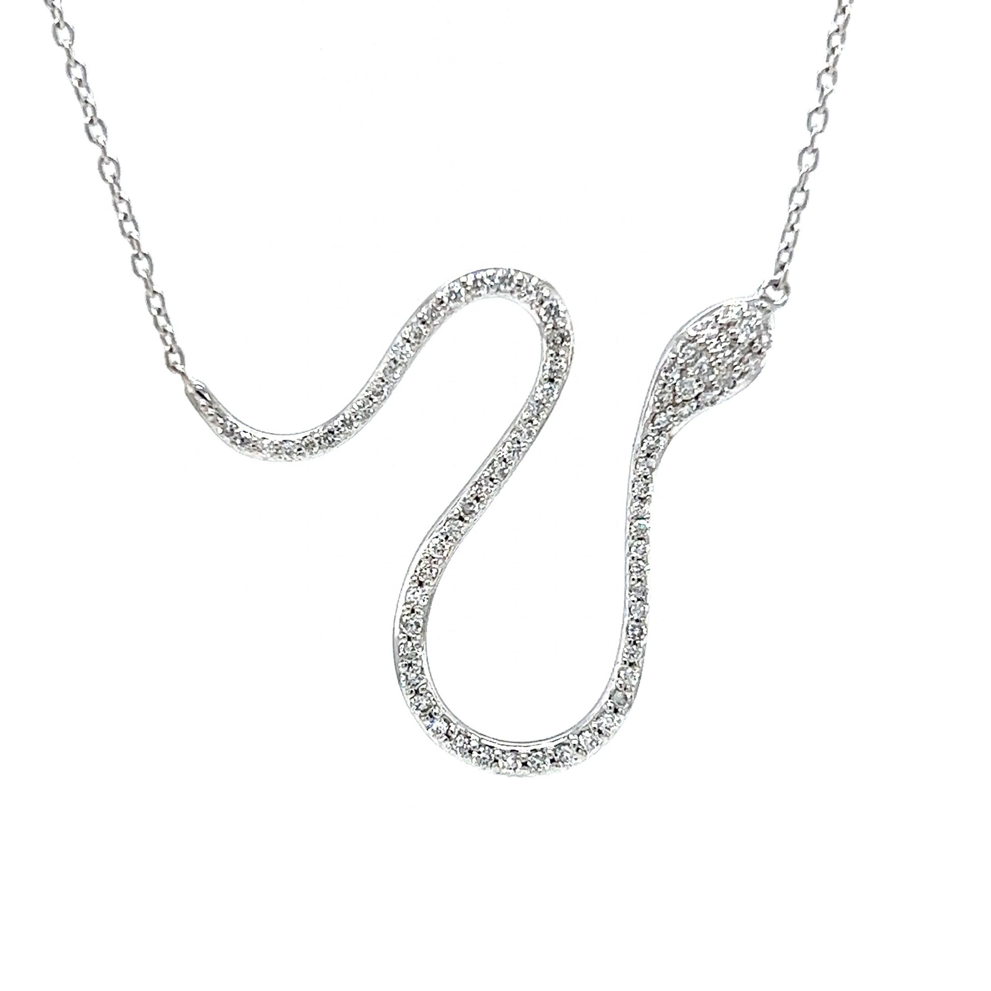 Pave Diamond Snake Pendant Necklace in 14k White Gold