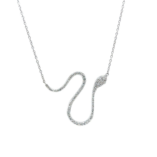 Pave Diamond Snake Pendant Necklace in 14k White Gold