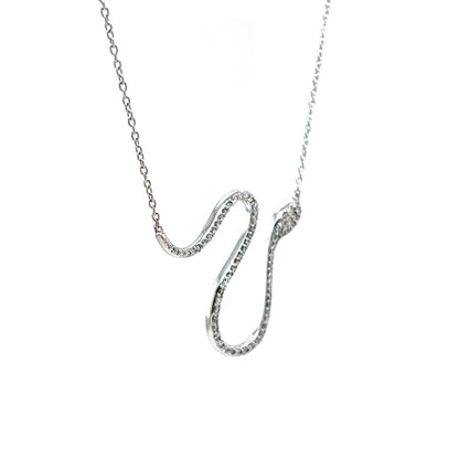Pave Diamond Snake Pendant Necklace in 14k White Gold