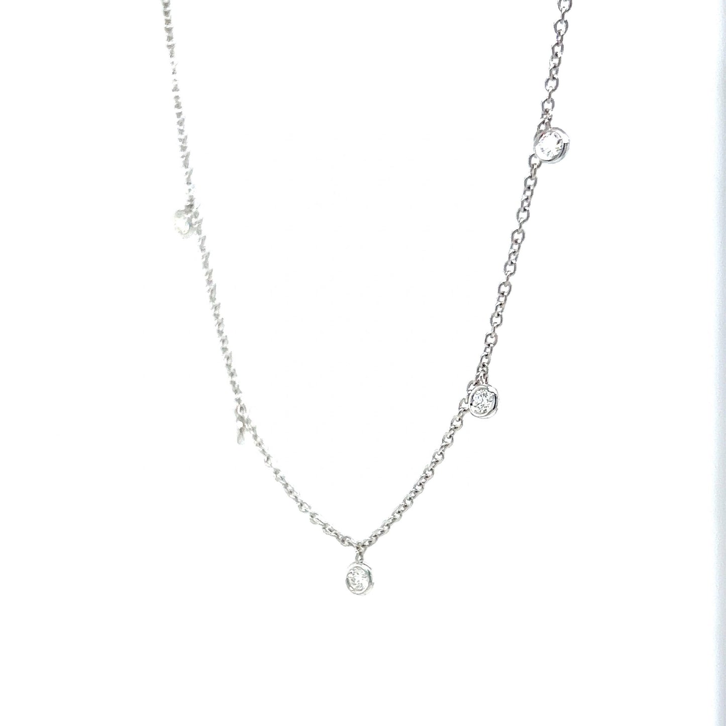 Dangling Round Diamond Bezel Necklace in 14k White Gold