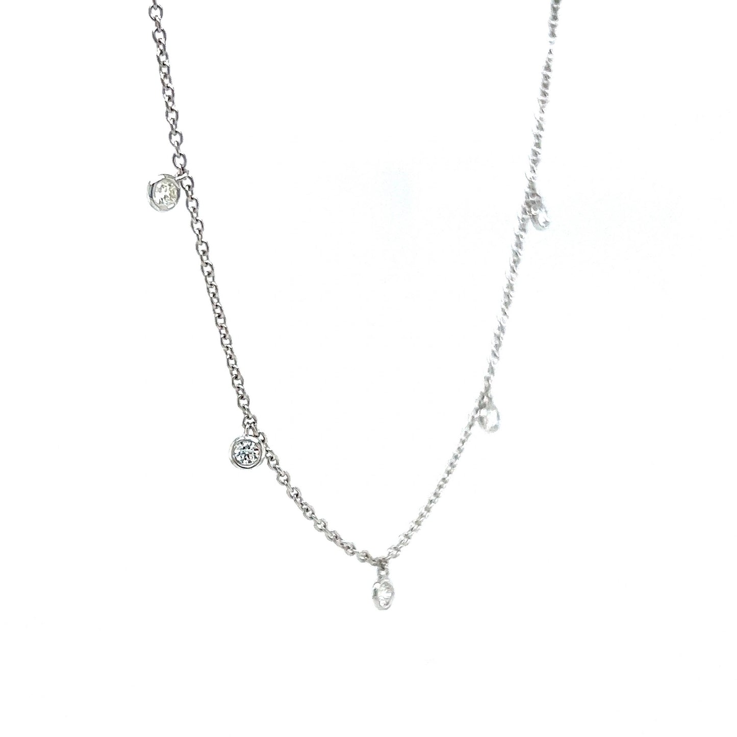 Dangling Round Diamond Bezel Necklace in 14k White Gold