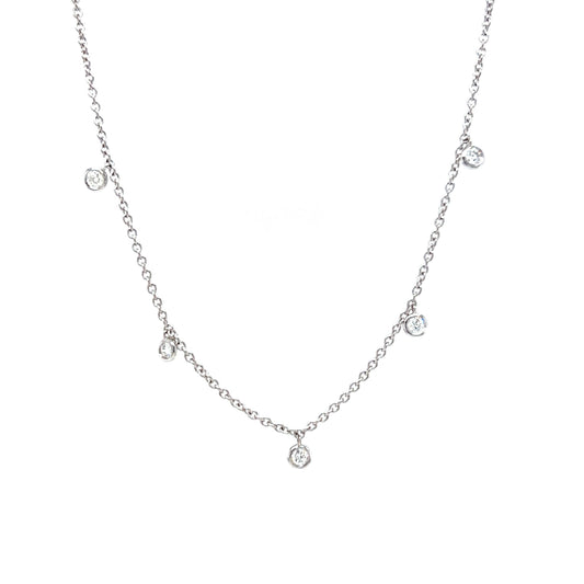 Dangling Round Diamond Bezel Necklace in 14k White Gold