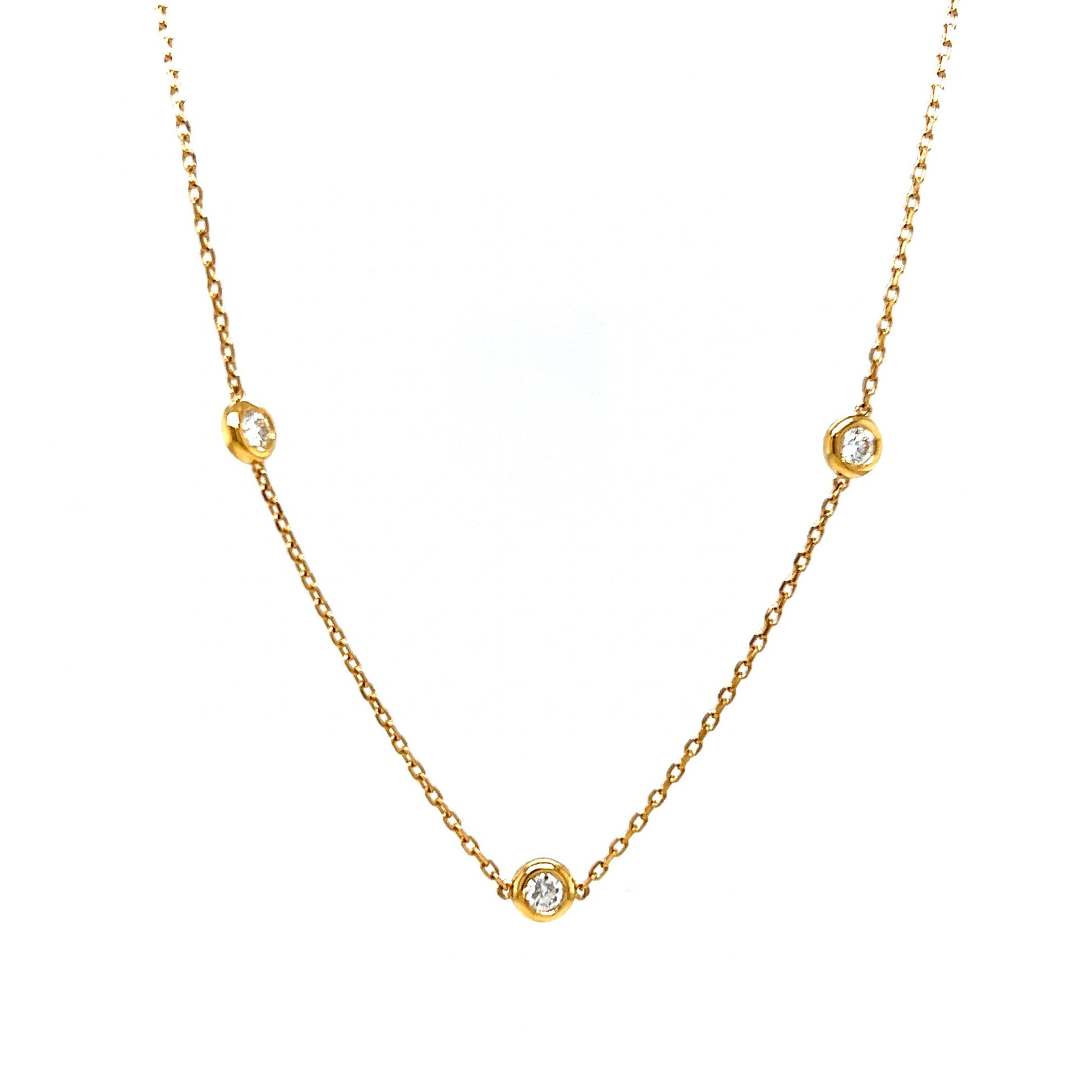 Classic Bezel Set Round Diamond Necklace in 14k Yellow Gold