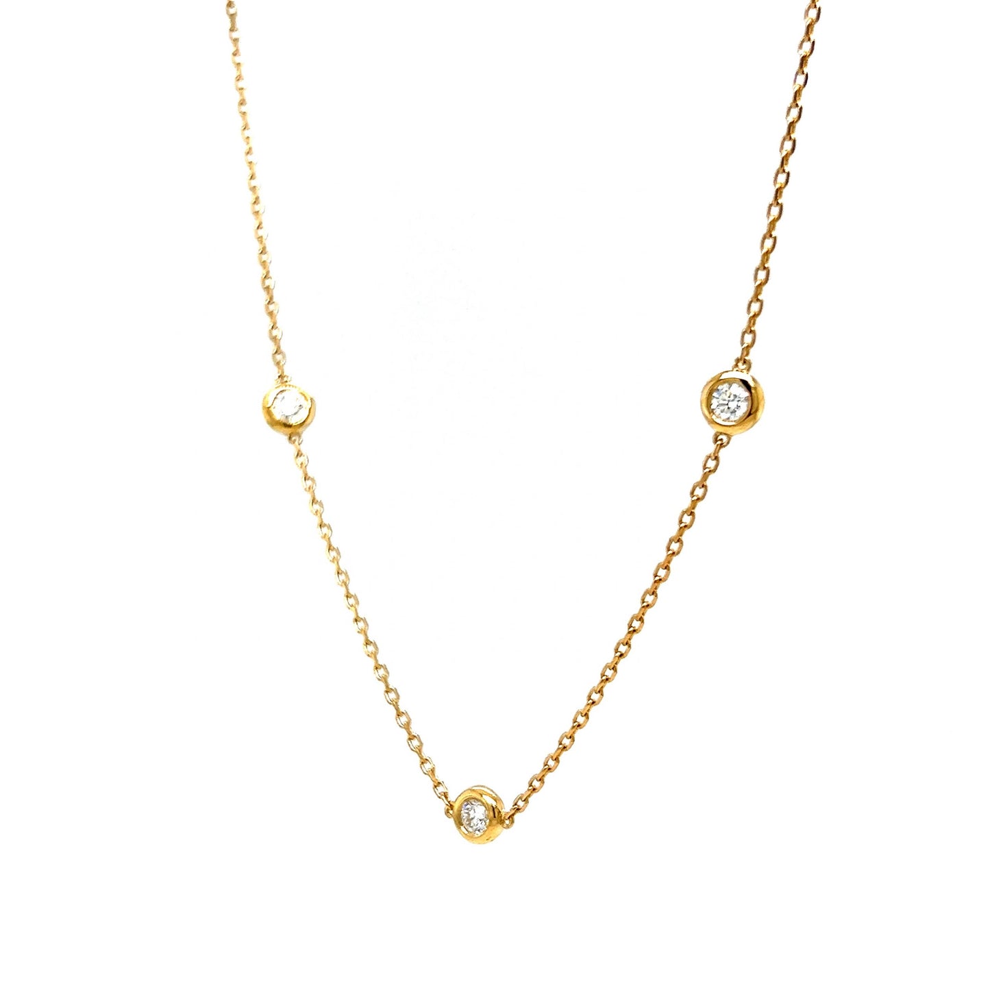 Classic Bezel Set Round Diamond Necklace in 14k Yellow Gold