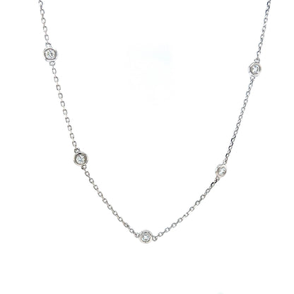 Elegant Round Diamond Bezel Necklace in 14k White Gold