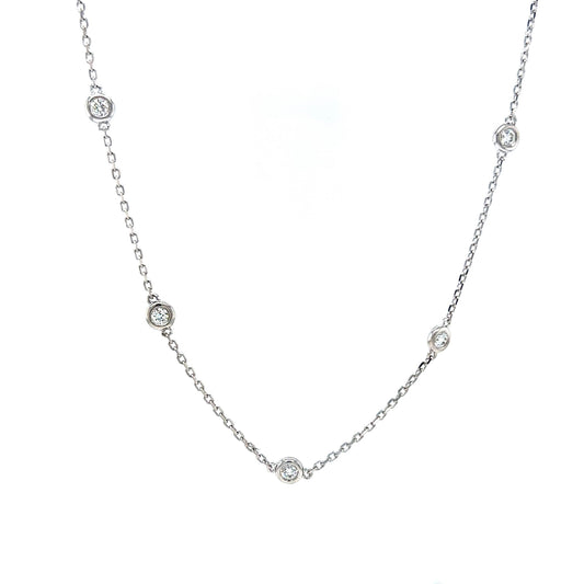 Elegant Round Diamond Bezel Necklace in 14k White Gold