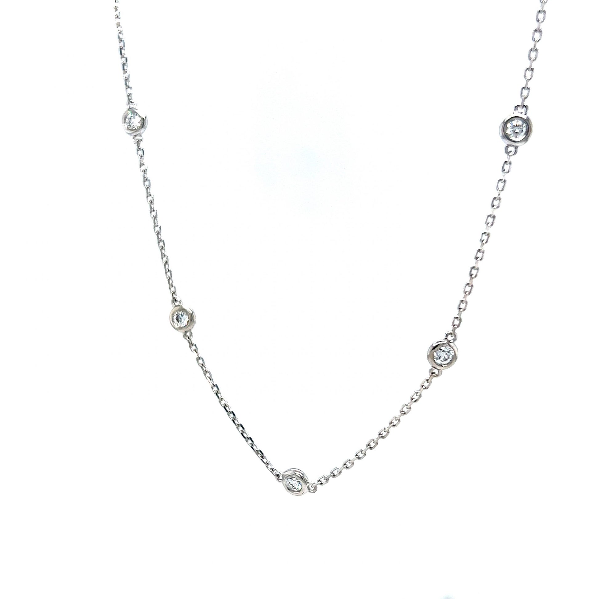 Elegant Round Diamond Bezel Necklace in 14k White Gold