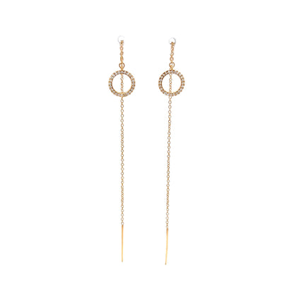 Pave Diamond Circle Threader Earrings in 14k Yellow Gold