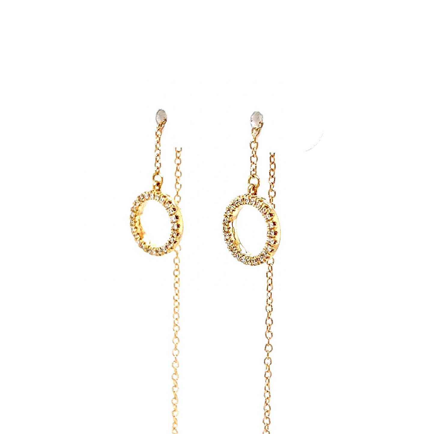 Pave Diamond Circle Threader Earrings in 14k Yellow Gold