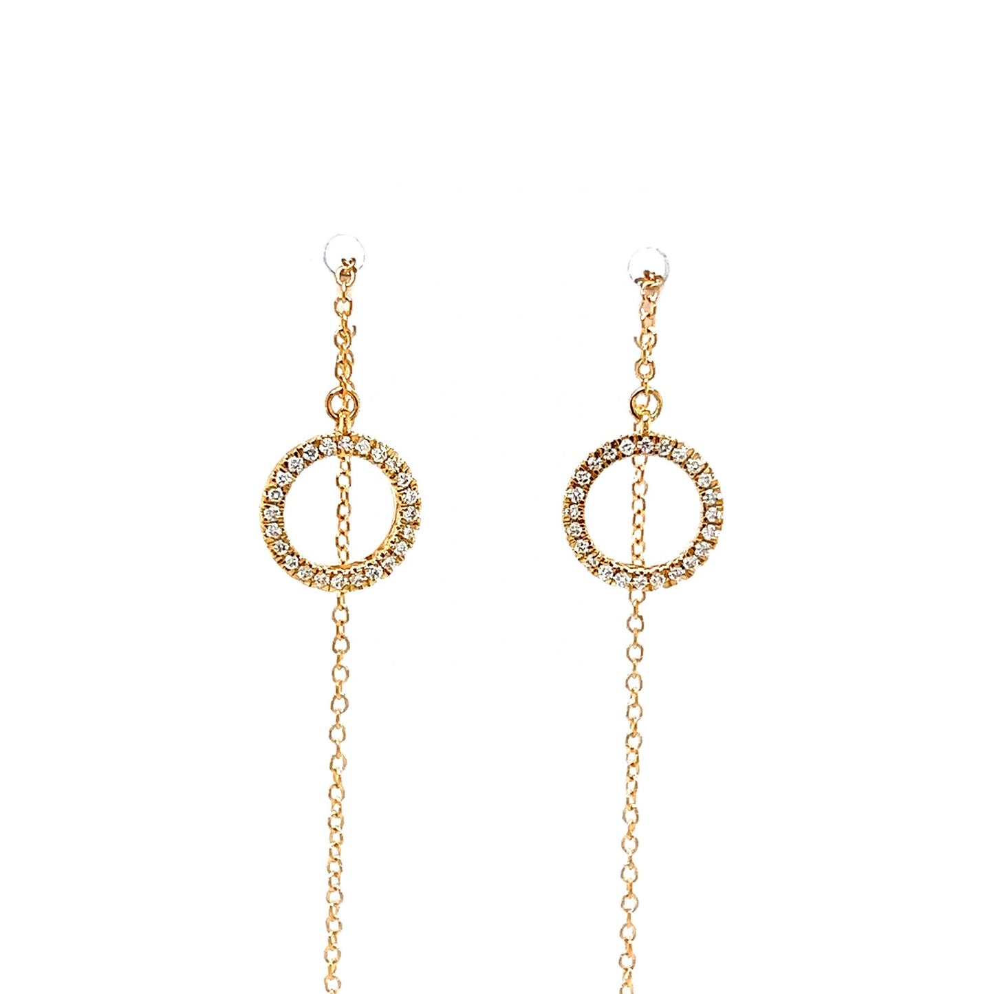 Pave Diamond Circle Threader Earrings in 14k Yellow Gold