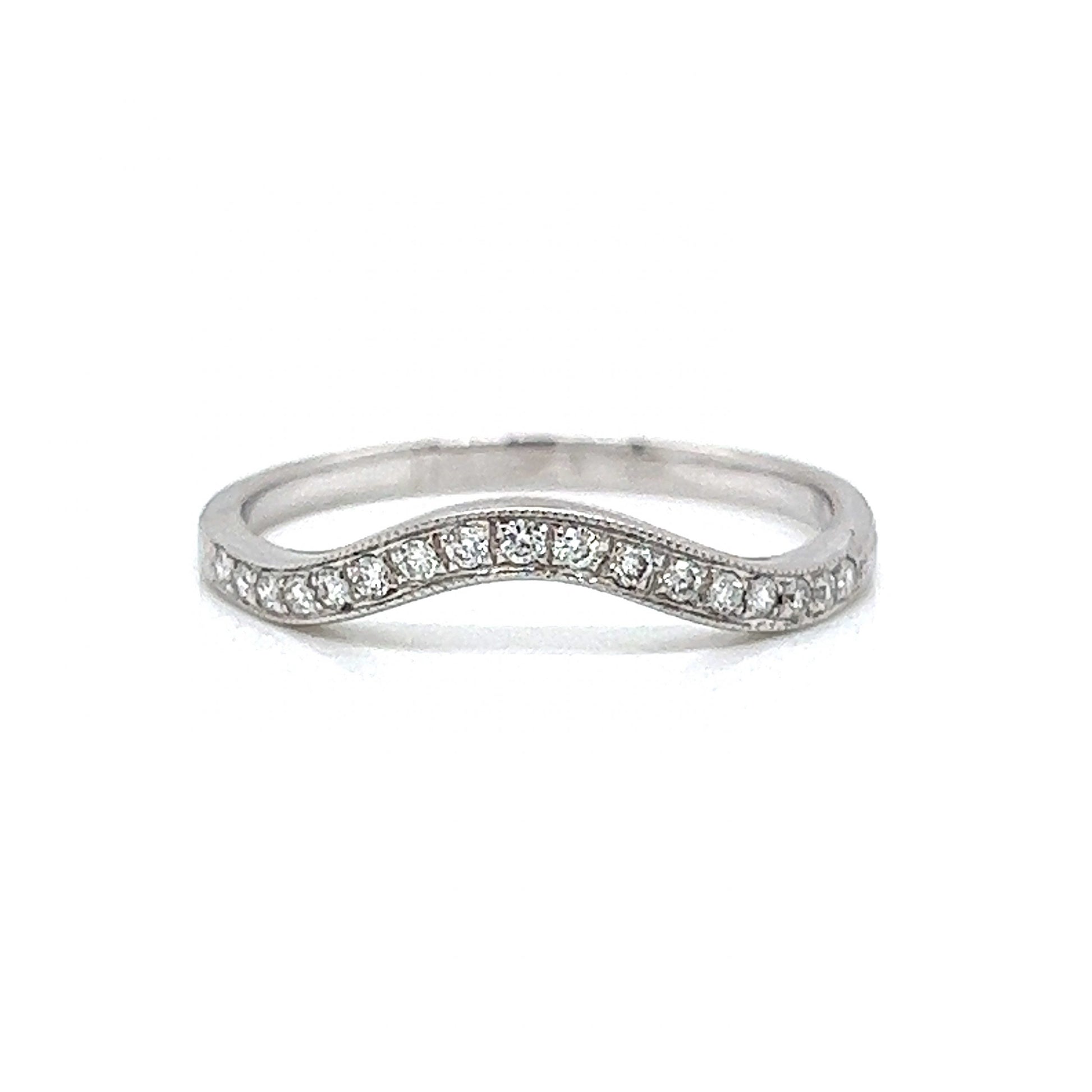 Milgrain Curved Diamond Wedding Band in 14k White Gold