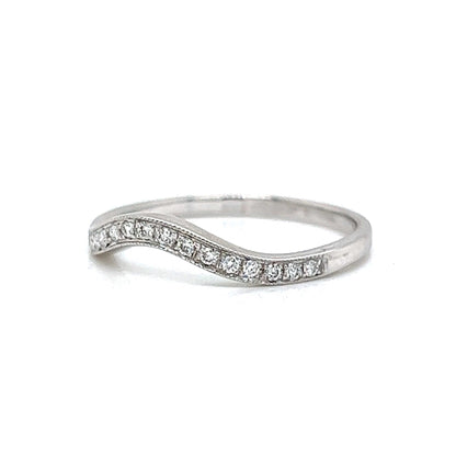 Milgrain Curved Diamond Wedding Band in 14k White Gold