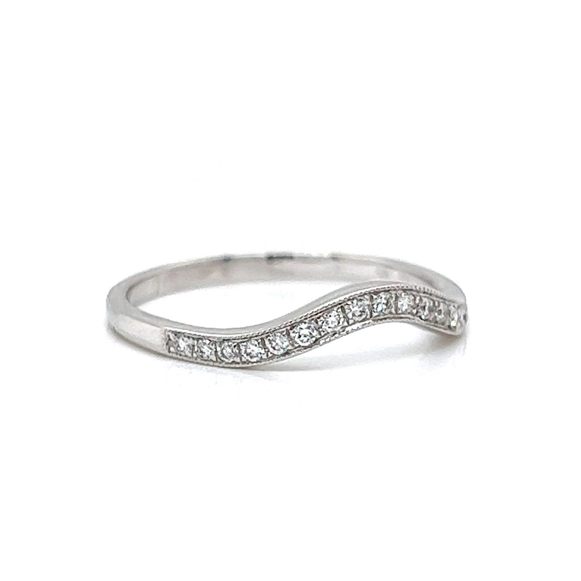 Milgrain Curved Diamond Wedding Band in 14k White Gold