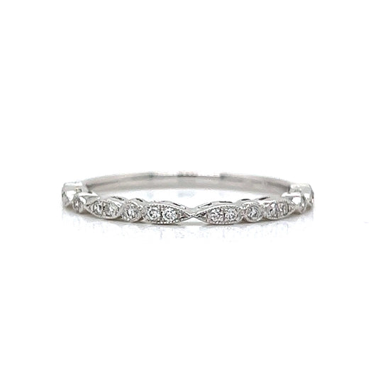 Patterned Diamond Station Wedding Band in 14k White Gold