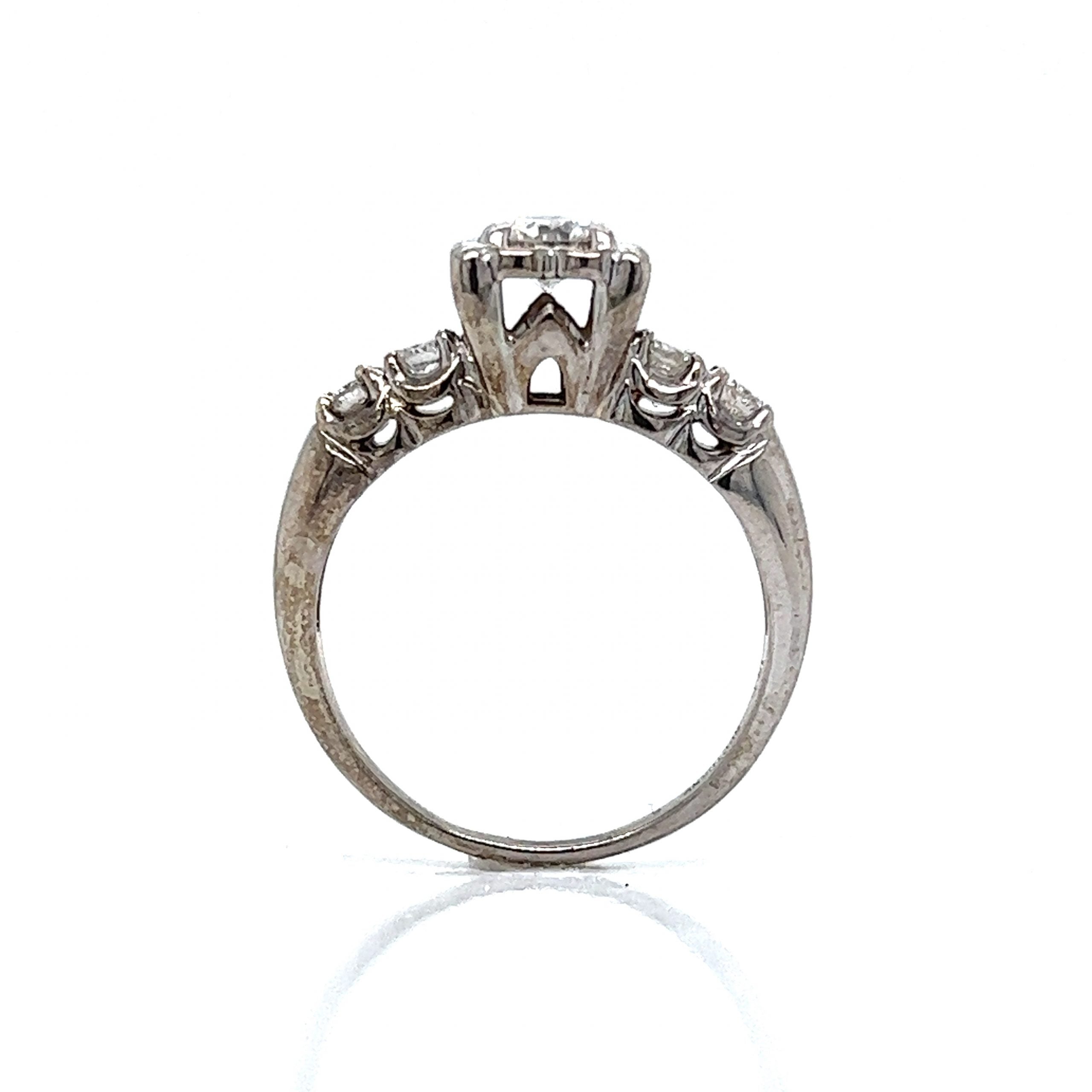 40 Vintage Diamond Engagement Ring Set in 14k White Gold