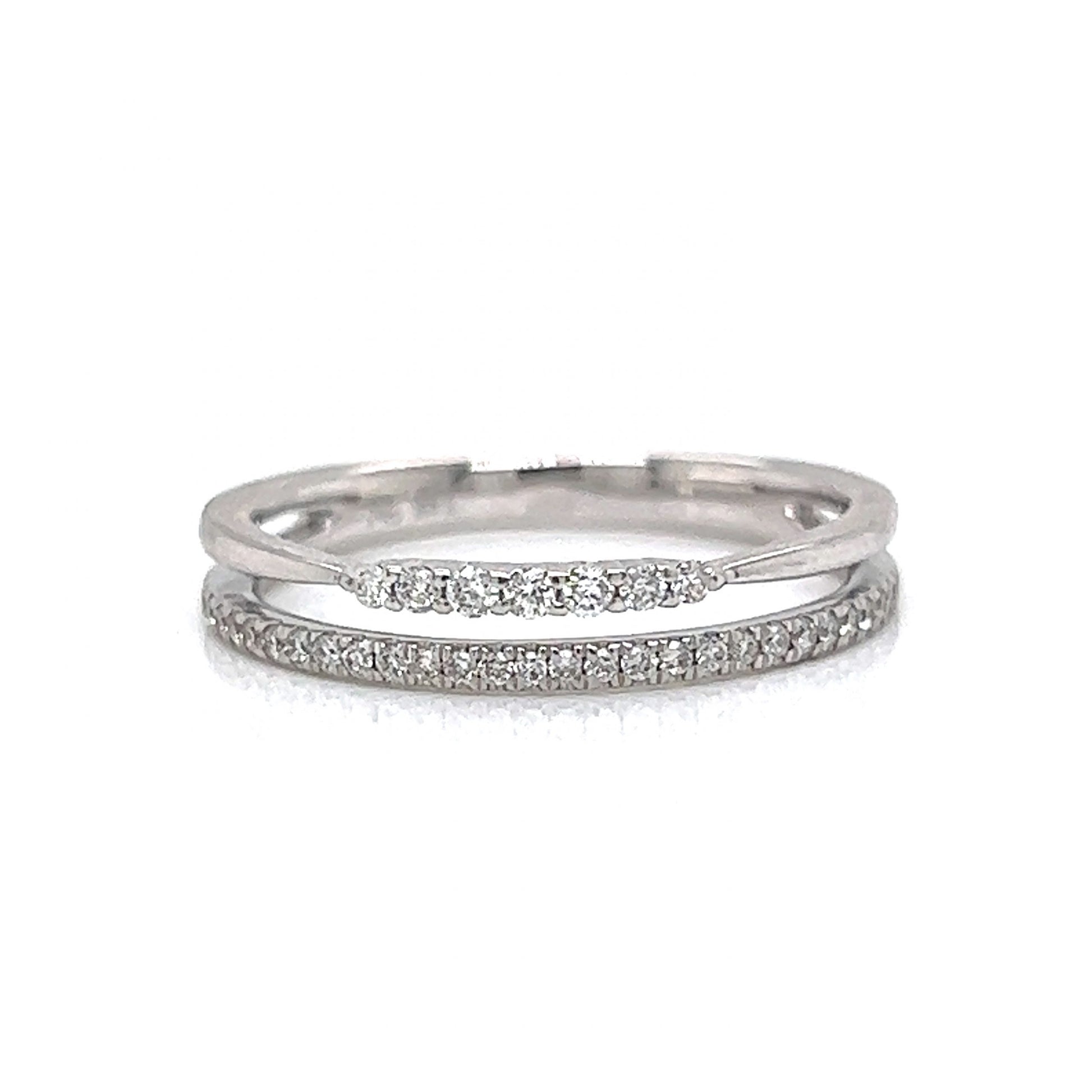 Thin Double Band Pave Diamond Stacking Ring in 14k White Gold