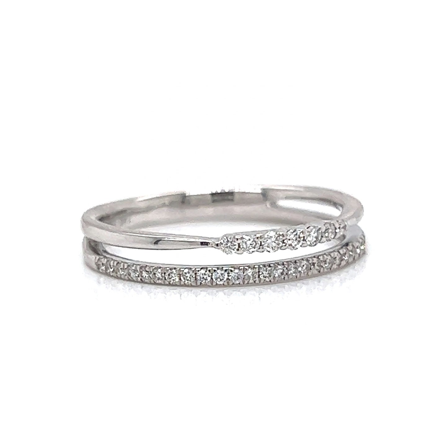 Thin Double Band Pave Diamond Stacking Ring in 14k White Gold