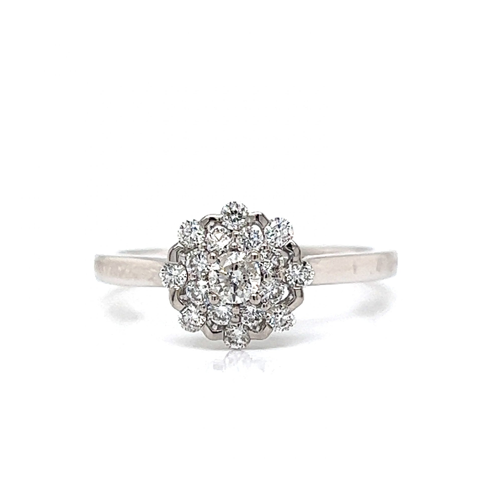 Pave Round Diamond Cluster Ring in 14k White Gold