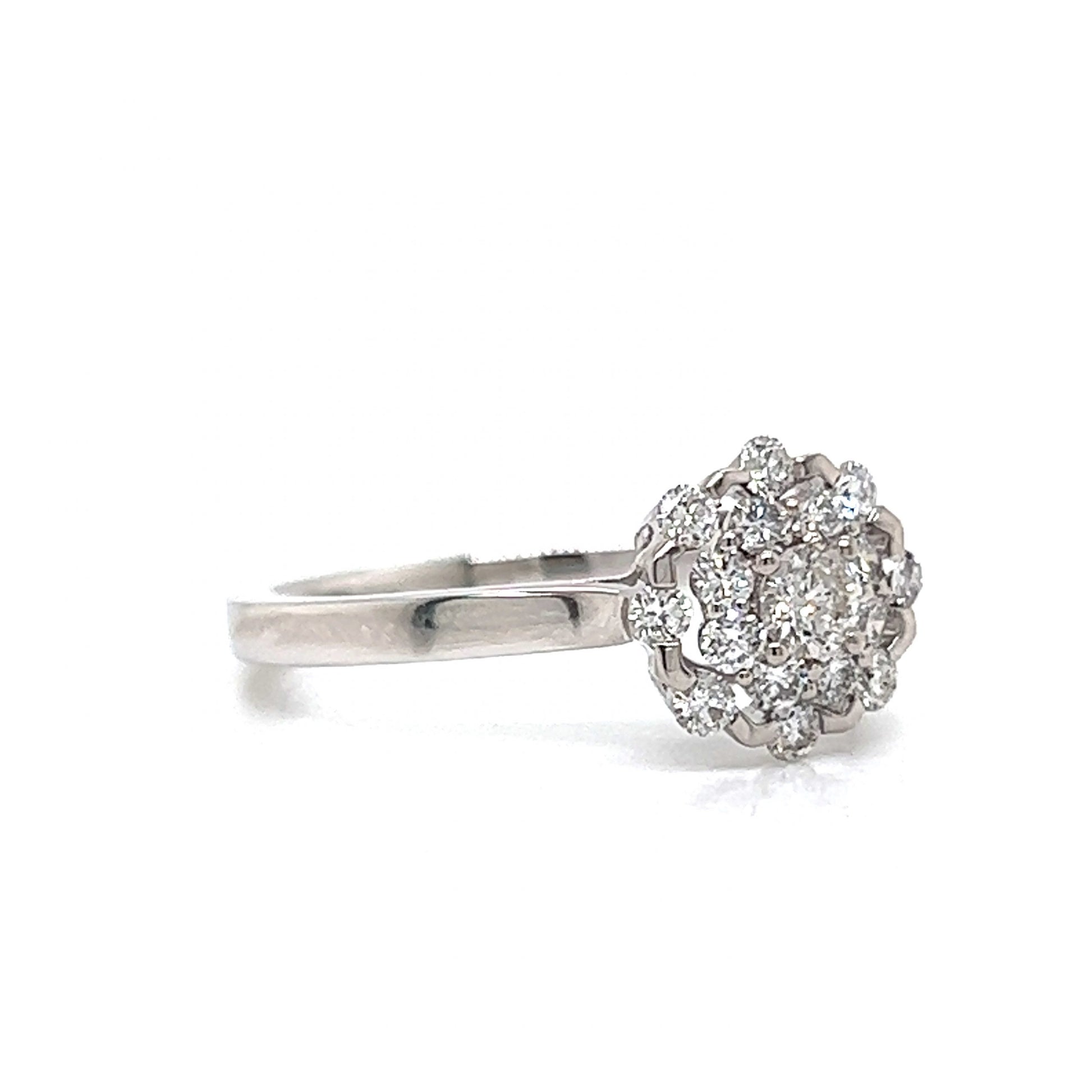 Pave Round Diamond Cluster Ring in 14k White Gold