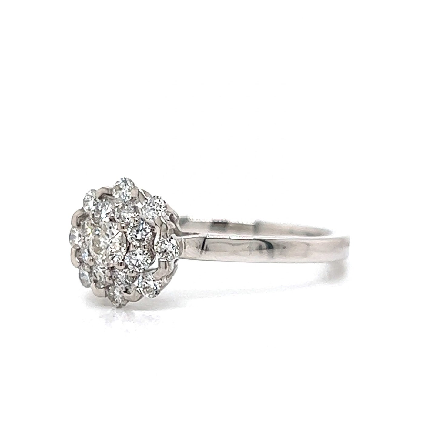 Pave Round Diamond Cluster Ring in 14k White Gold