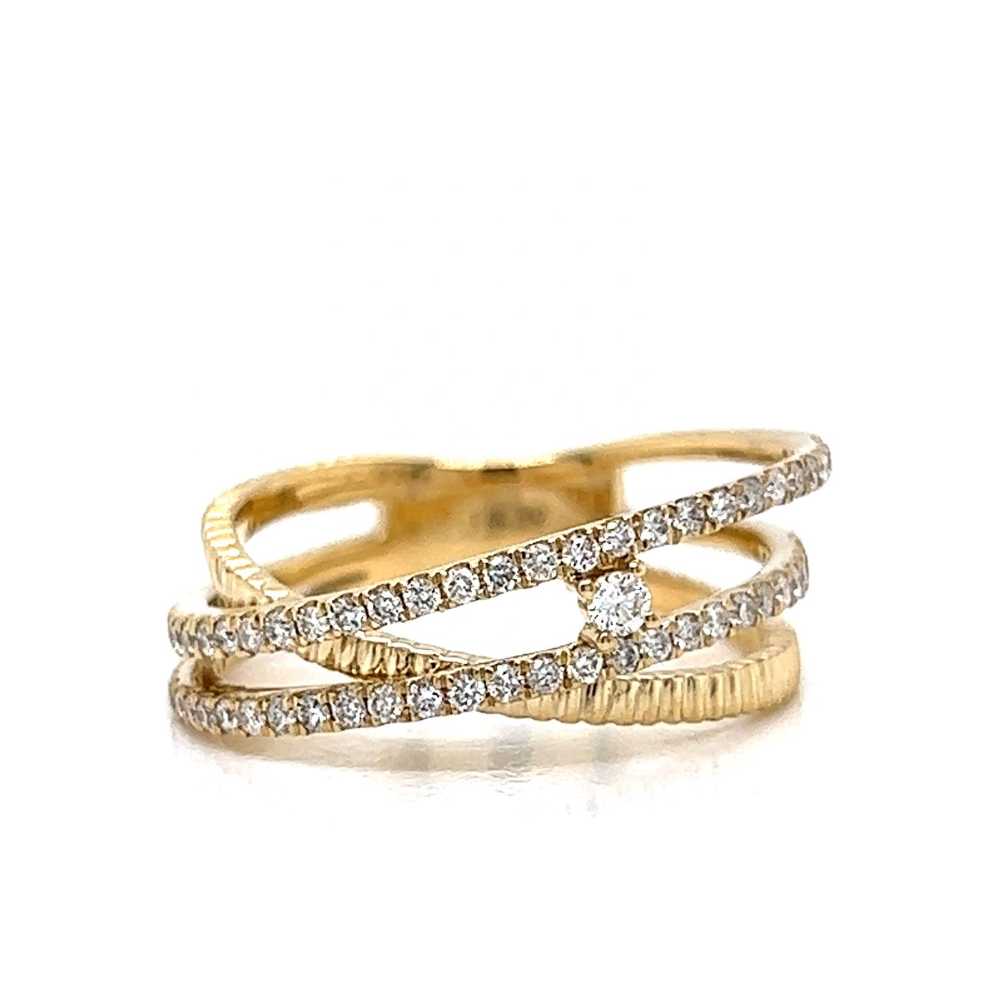 Pave Diamond Crossover Stacking Ring in 14k Yellow Gold