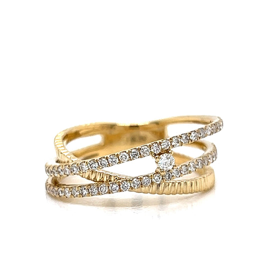 Pave Diamond Crossover Stacking Ring in 14k Yellow Gold