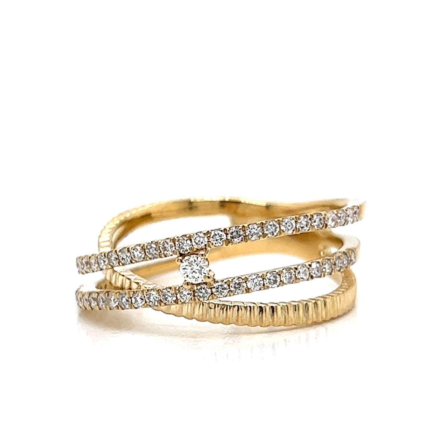 Pave Diamond Crossover Stacking Ring in 14k Yellow Gold