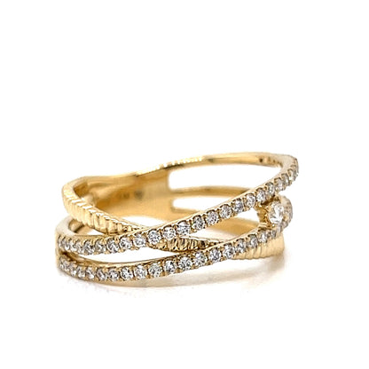 Pave Diamond Crossover Stacking Ring in 14k Yellow Gold