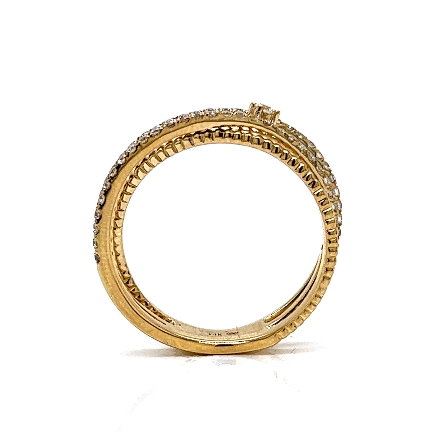 Pave Diamond Crossover Stacking Ring in 14k Yellow Gold