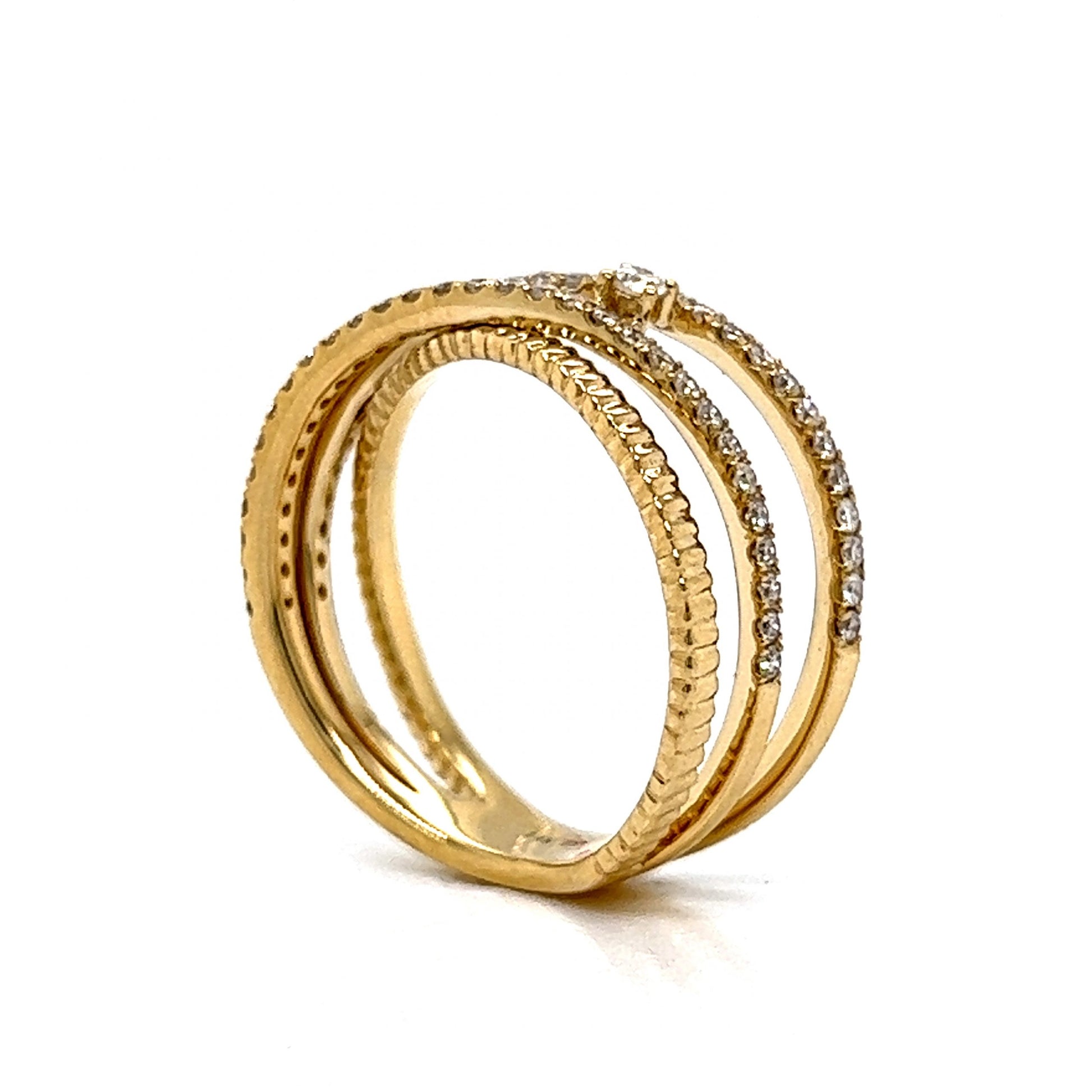 Pave Diamond Crossover Stacking Ring in 14k Yellow Gold