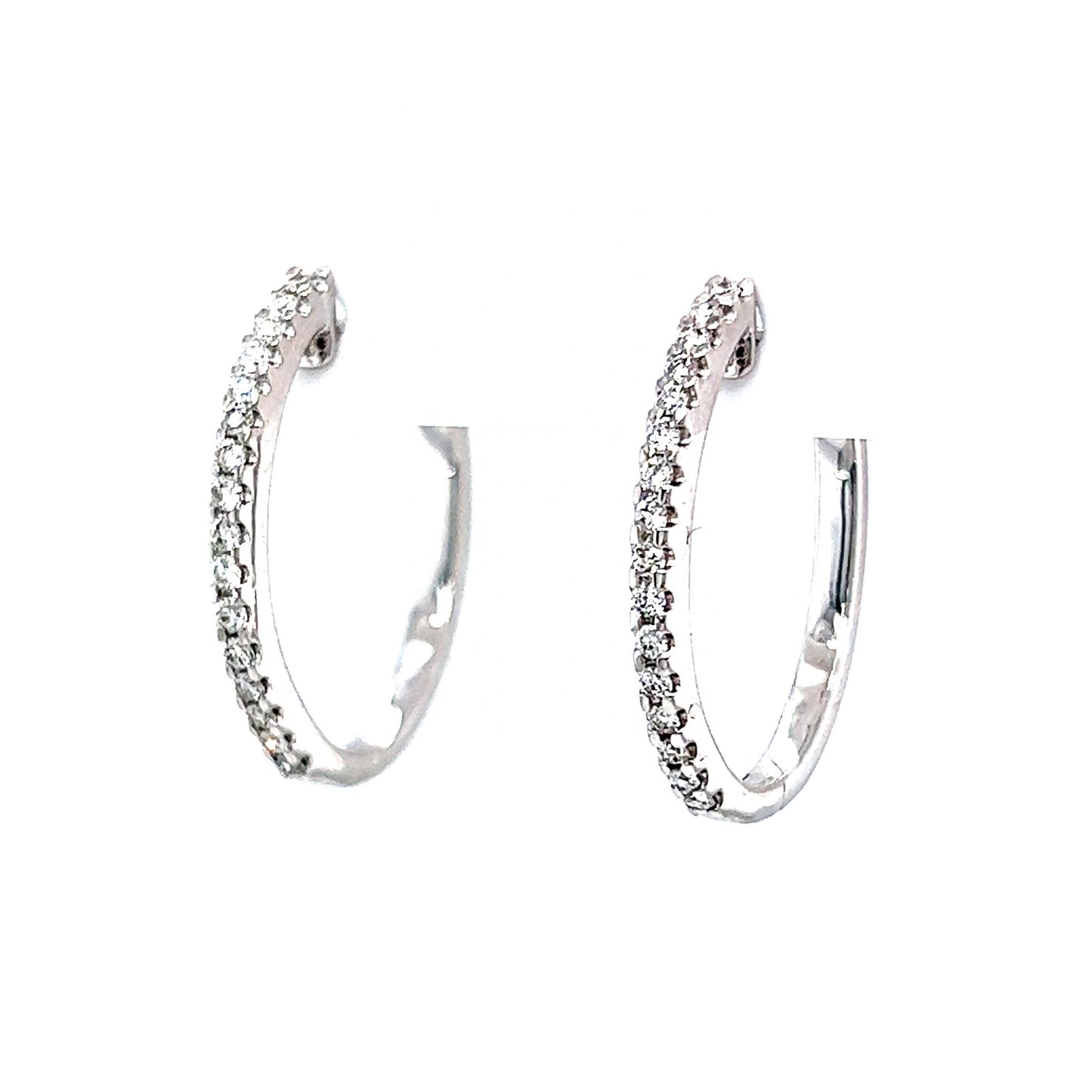 20mm Oval Diamond Hoop Earrings in 14k White Gold