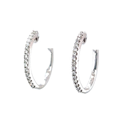 20mm Oval Diamond Hoop Earrings in 14k White Gold