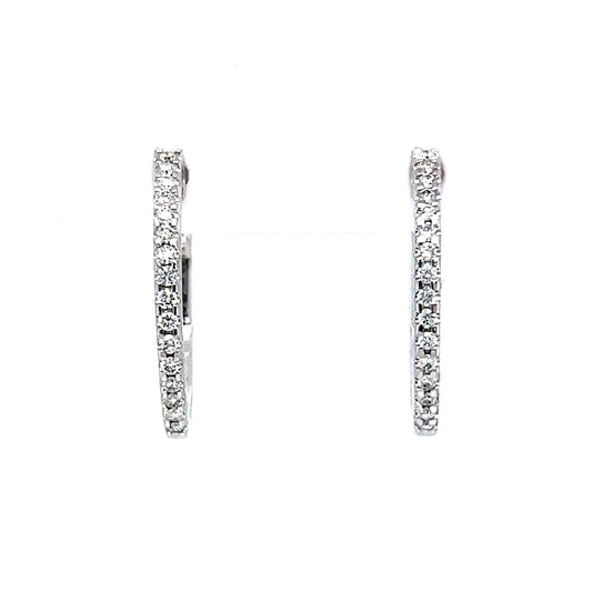 20mm Oval Diamond Hoop Earrings in 14k White Gold