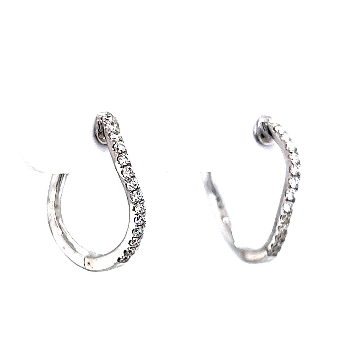 Diamond Wave Hoop Earrings in 14k White Gold