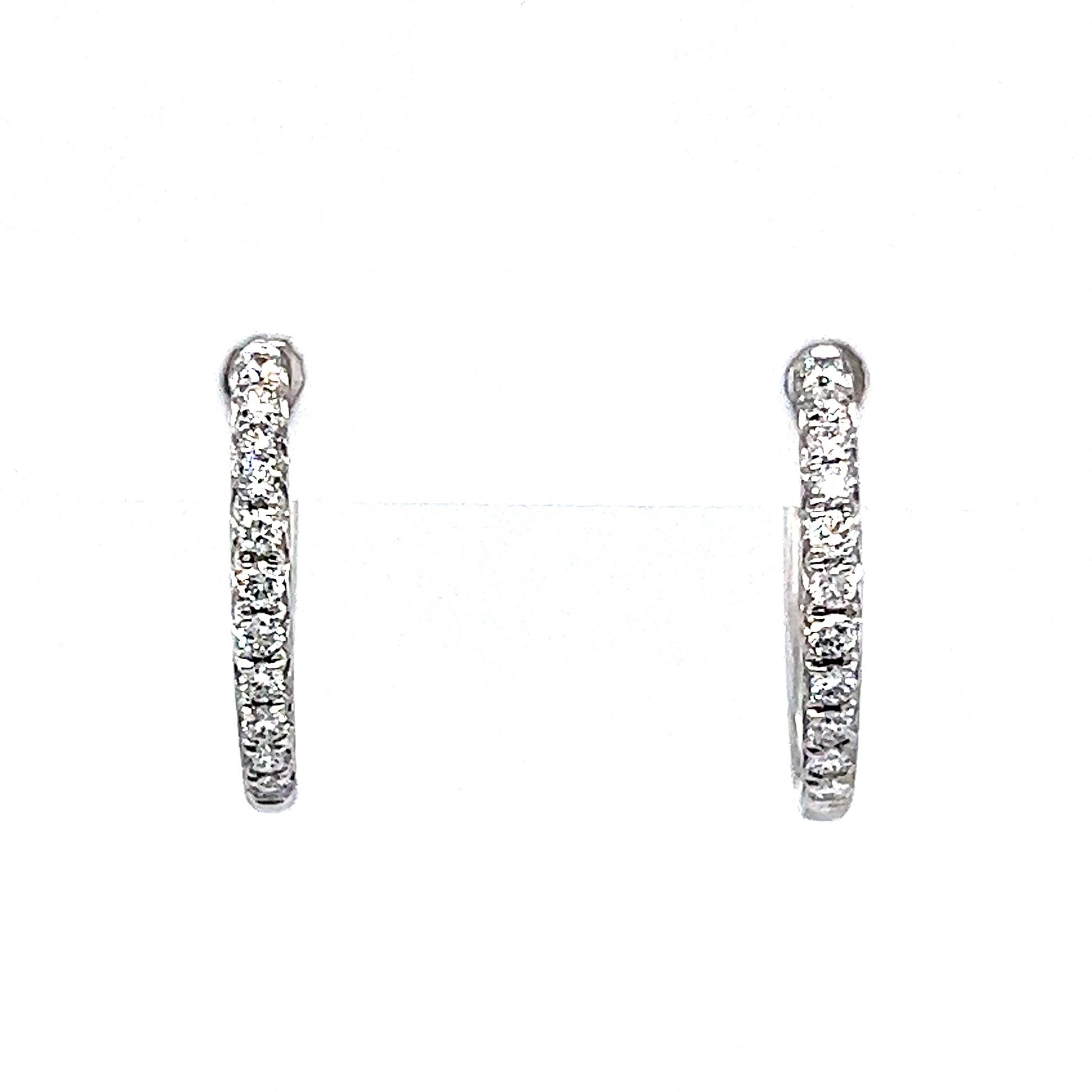 15mm Round Diamond Hoop Earrings in 14k White Gold