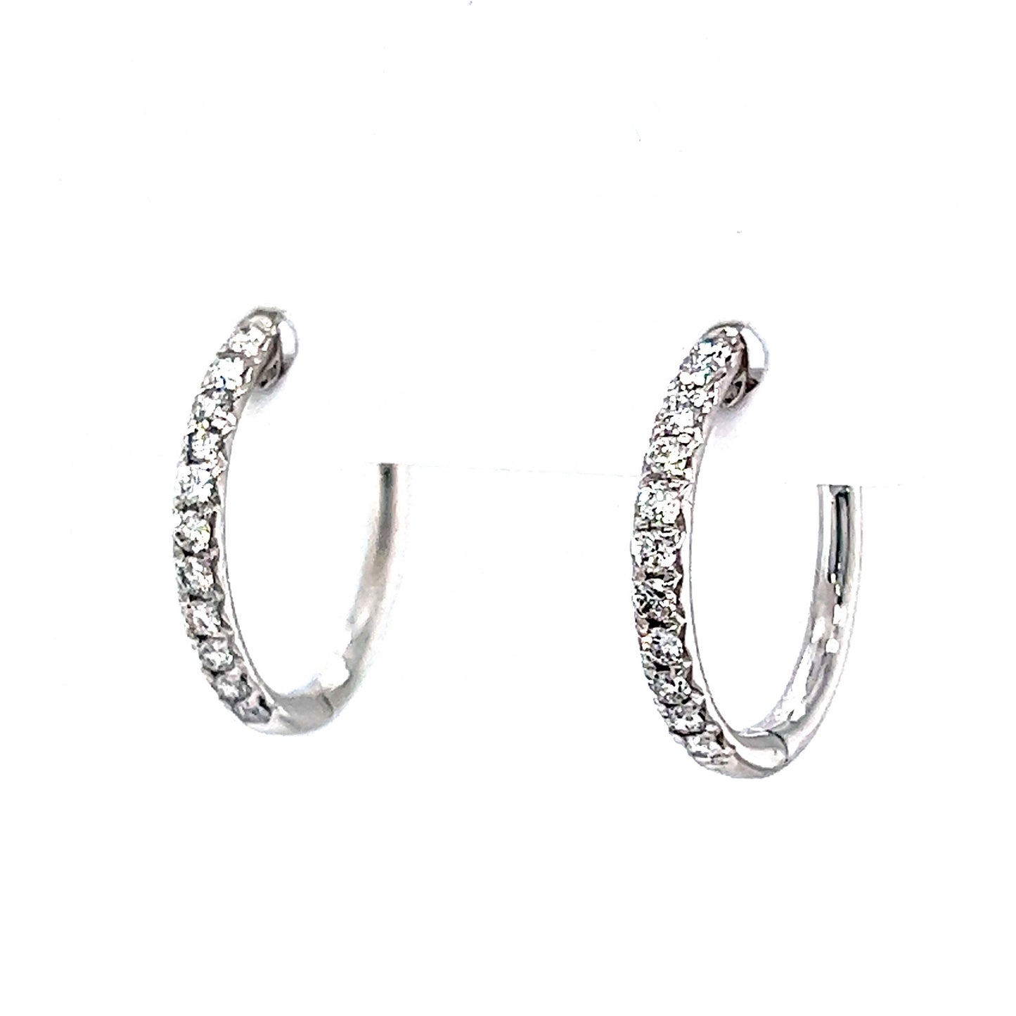 15mm Round Diamond Hoop Earrings in 14k White Gold