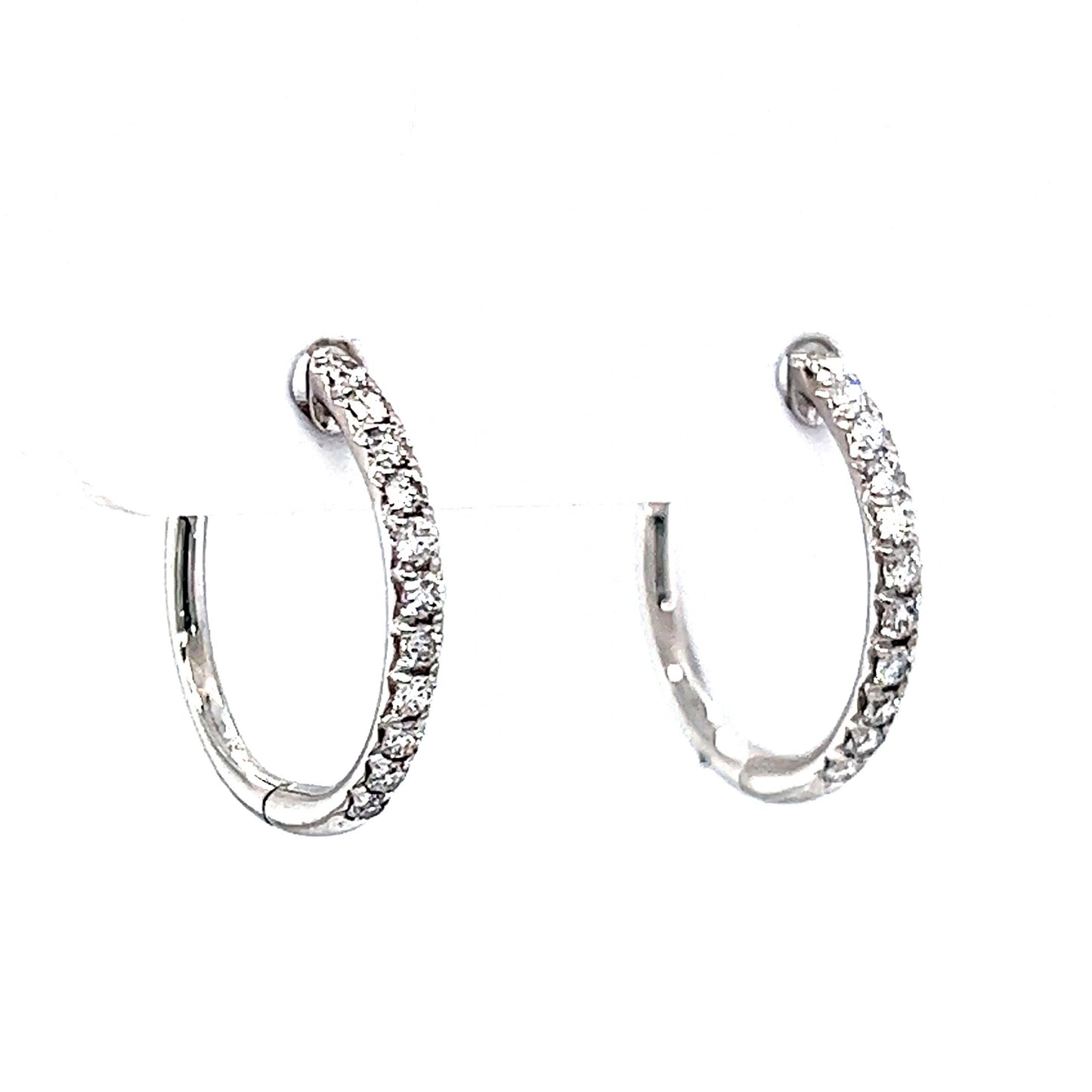 15mm Round Diamond Hoop Earrings in 14k White Gold