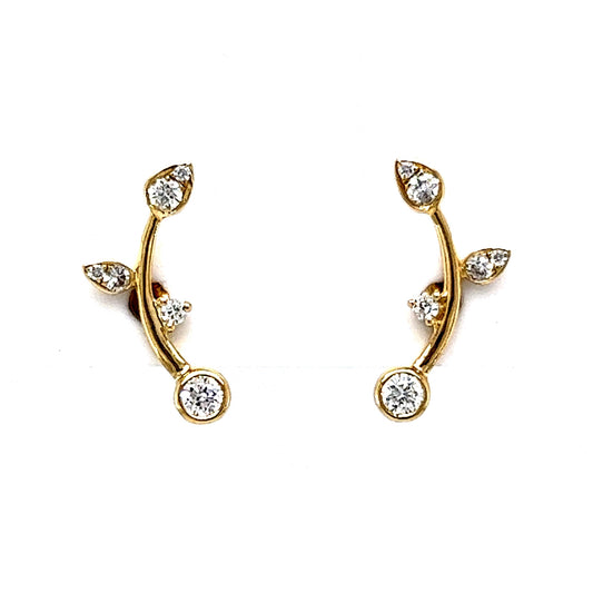 Diamond Vine Ear Climber Stud Earrings in 14k Yellow Gold