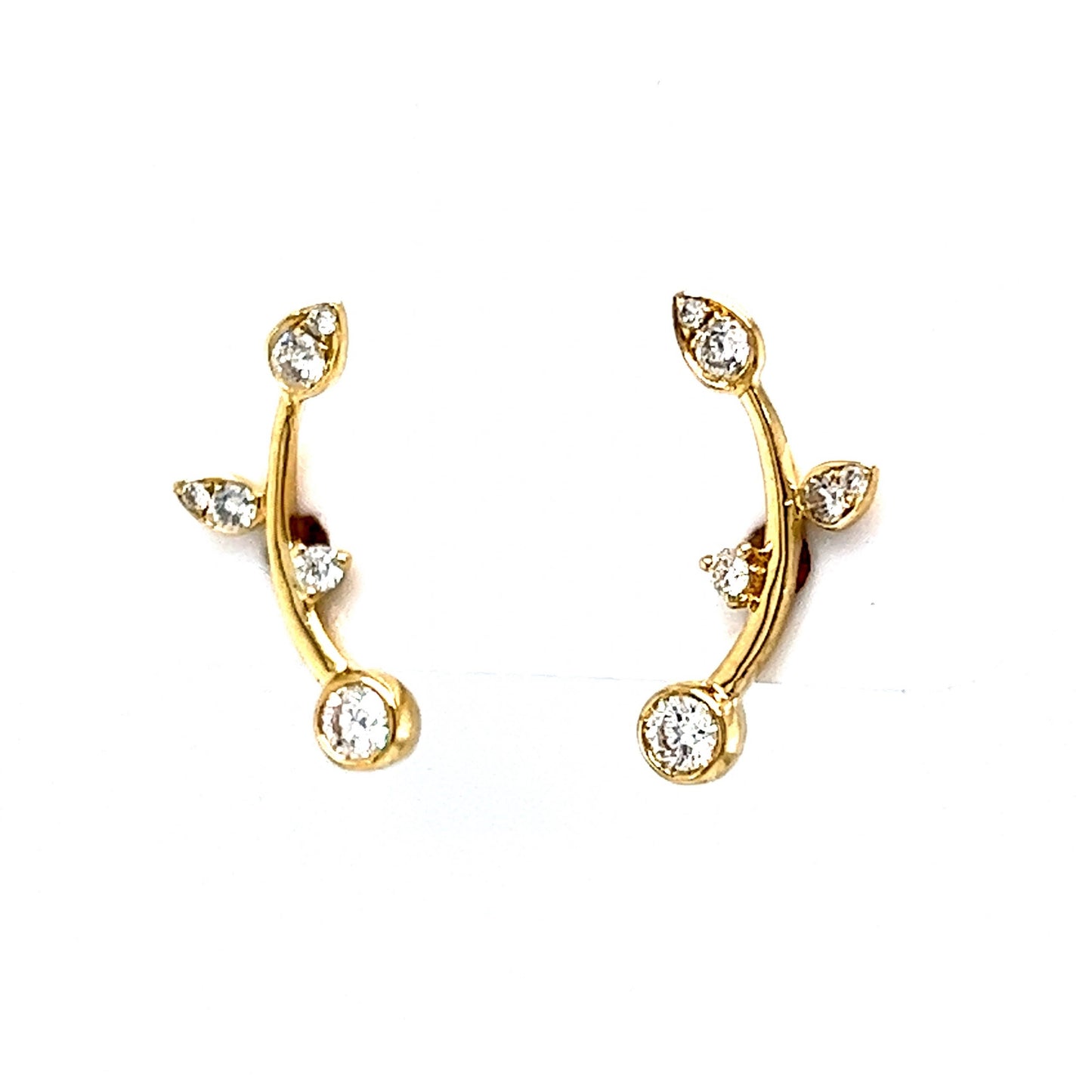 Diamond Vine Ear Climber Stud Earrings in 14k Yellow Gold