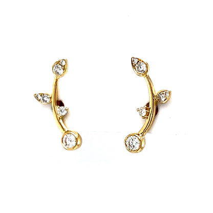 Diamond Vine Ear Climber Stud Earrings in 14k Yellow Gold