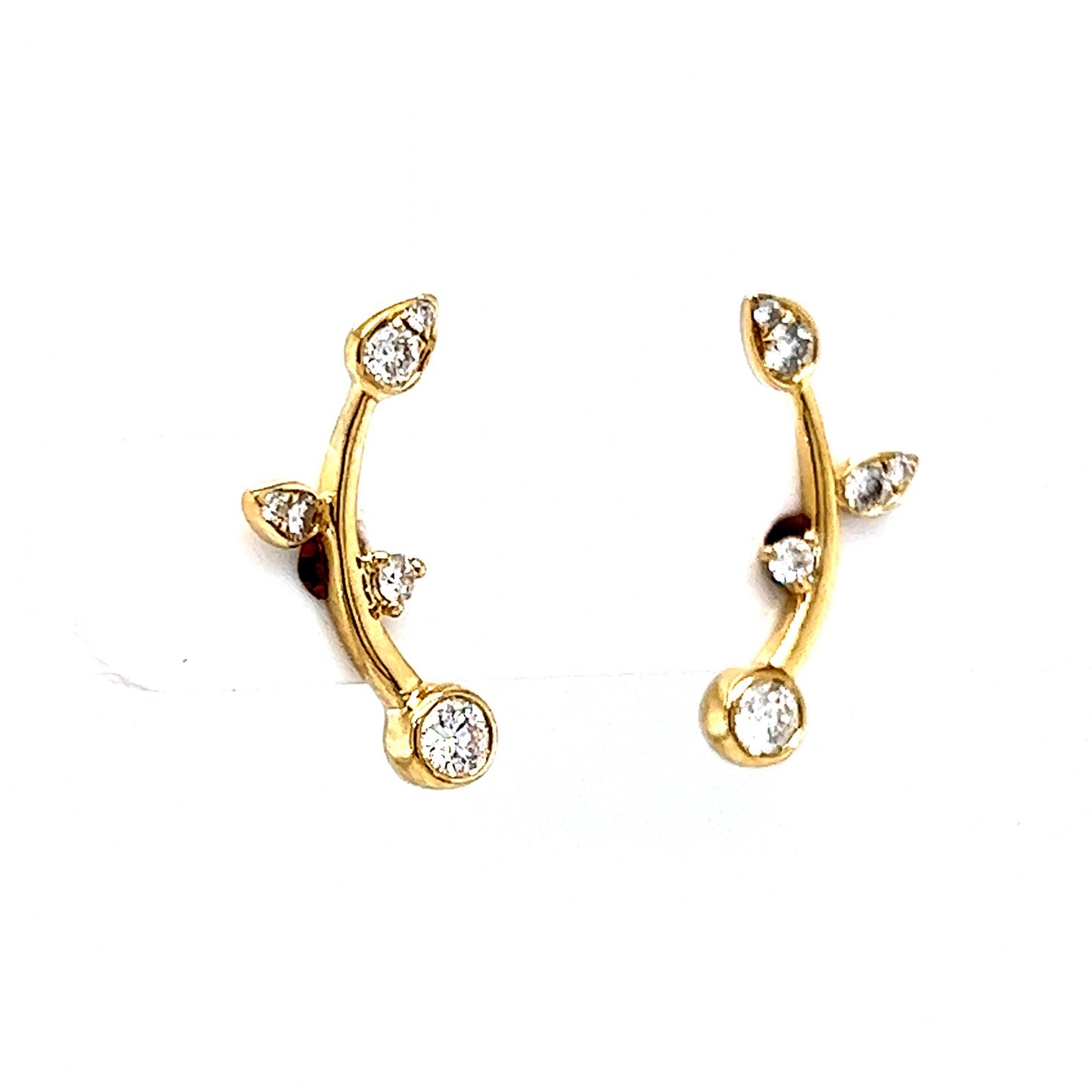 Diamond Vine Ear Climber Stud Earrings in 14k Yellow Gold