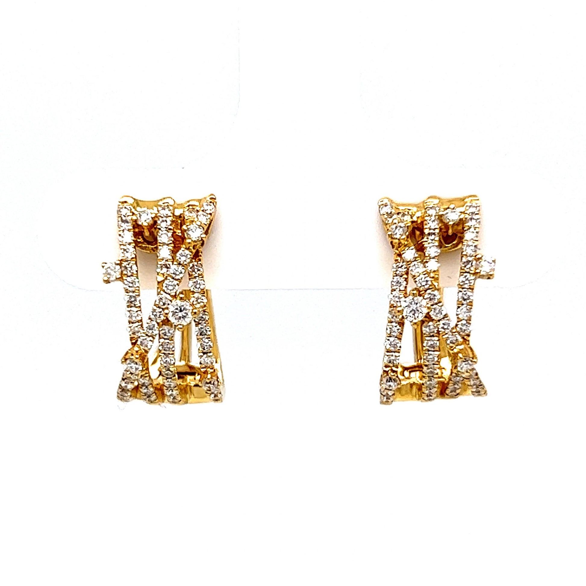 Multi-Strand Pave Diamond Hoop Earrings in 14k Yellow Gold